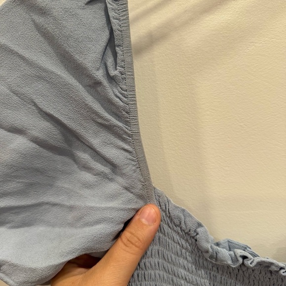 Reformation Meadow Midi Dress in Mineral Blue Small Front Slit Puff Short Sleeve - Picture 5 of 9